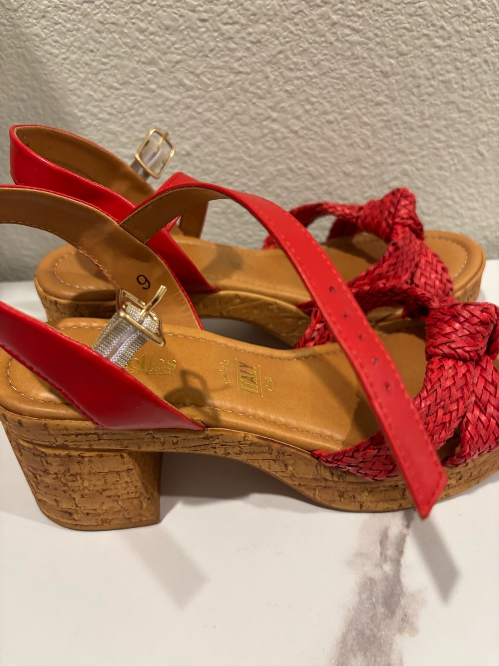 Seychelles Red Braided Cork Wedge Sandals - Picture 8 of 8